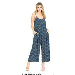 Wishlist Apparel Women's Teal Diamond Print Wide Leg Jumpsuit S/M